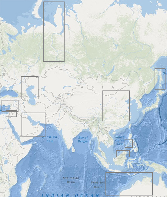 Asia - clickable selection map