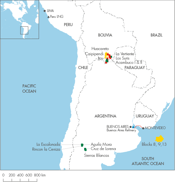 Argentina, Peru, Bolivia and Uruguay (map)