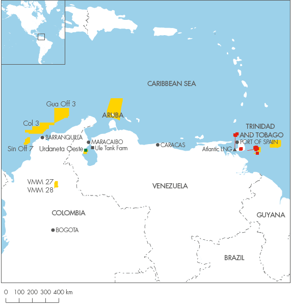Colombia, Venezuela and Trinidad & Tobago (map)
