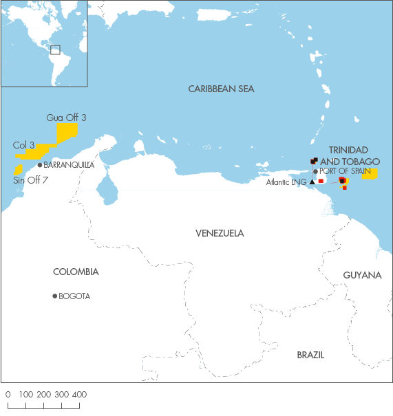 Colombia and Trinidad & Tobago (map)