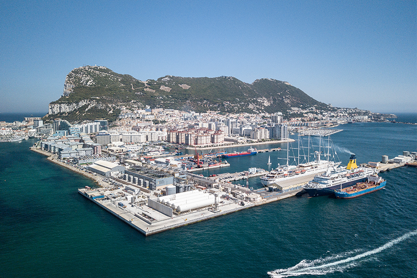 LNG Gibraltar with Gibraltar rock and town in background (photo)