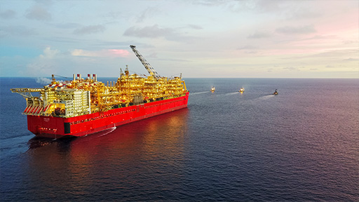 The Prelude floating liquified natural gas (FLNG) facility being towed to position off the coast of Australia (photo)