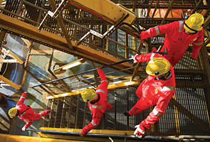 Safety drill on a North Sea platform, UK. (photo)