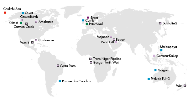 Featured projects and operations (world map)