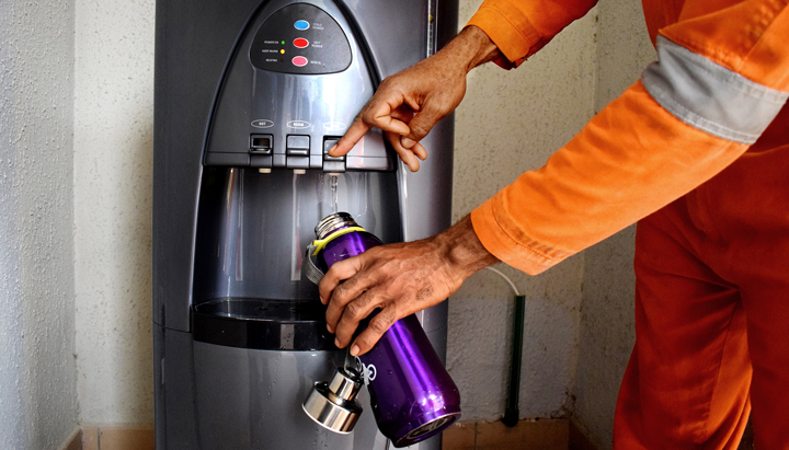 A Shell employee at the Gbaran central processing facility refills his water bottle, Nigeria (photo)