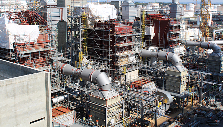 Aerial view of the power plant construction site at Rheinland Refinery in Germany. (photo)