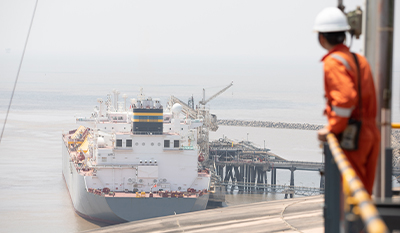 Man looking at a ship in Hazira (photo)