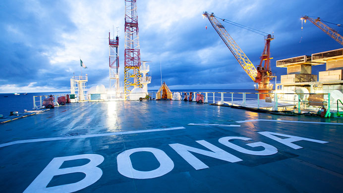 Bonga floating, production, storage and offloading (FPSO) facility lies in deep water, Gulf of Guinea, Nigeria, 2015 (photo)